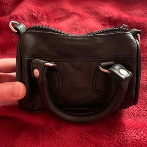 Mini Leather Black Purse with Strap